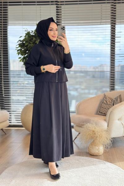 8487 Cep Ve Önü Fermuarlı Takım Siyah