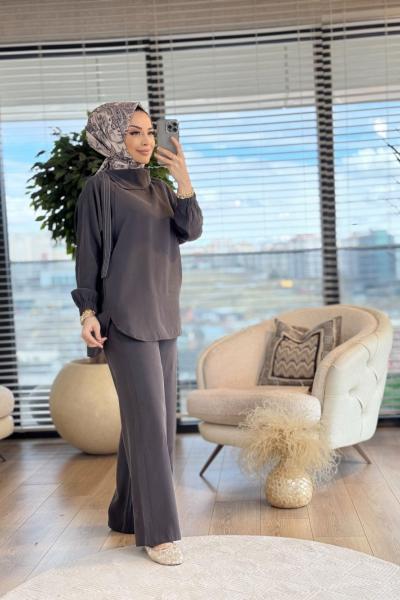 8489 Devrik Yaka Yaka Bağlamalı Takım Antrasit