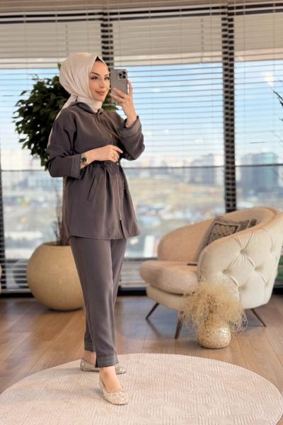 8490 Kapş.Manşet Ve Paça Dikişli Fermuarlı Takım Antrasit