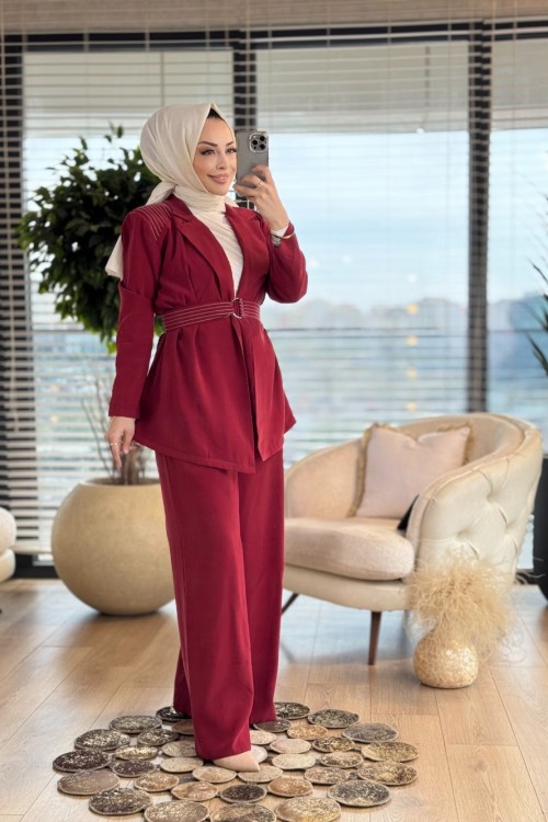 8491 Omuzları Dikişli Takım Bordo