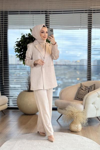 8492 Boyuna Taş Baskılı Saten Takım Taş