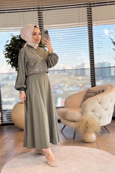 8508 Sol Taraf Sıra Taş Baskılı Takım Haki