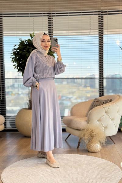 8508 Sol Taraf Sıra Taş Baskılı Takım Gri