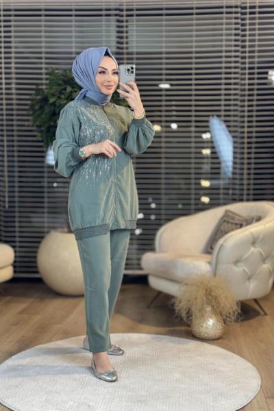 8510 Sol Taraf Boyuna Taş Baskılı Takım Haki