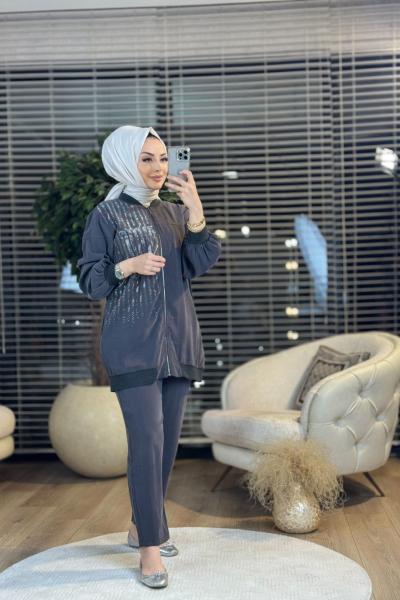 8510 Sol Taraf Boyuna Taş Baskılı Takım Antrasit