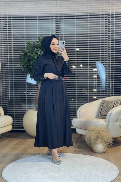 8520 Etek Beli Taş Kemerli Takım Siyah