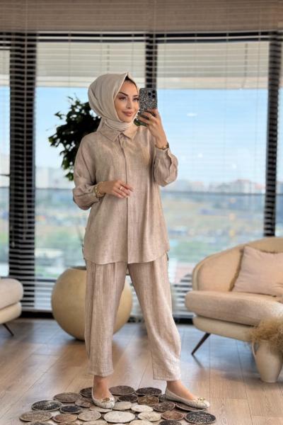 8532 Batik Gofre Paçası Dikişli Takım Taş