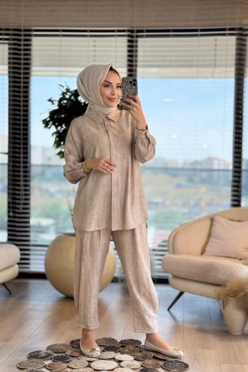 8532 Batik Gofre Paçası Dikişli Takım Taş
