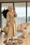 8562 Metal Düğmeli Etekli Takım Bej