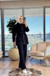 8578 Yaka Kol Kürk Ve Taş Detaylı Takım Siyah