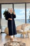 8900 Tencel Ön Fermuarlı Uzun Kap Siyah