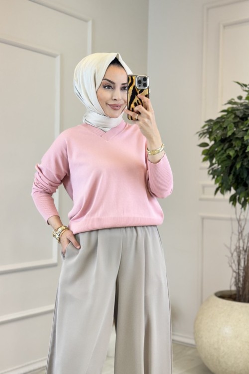 900 V Yaka Triko Kazak Pembe