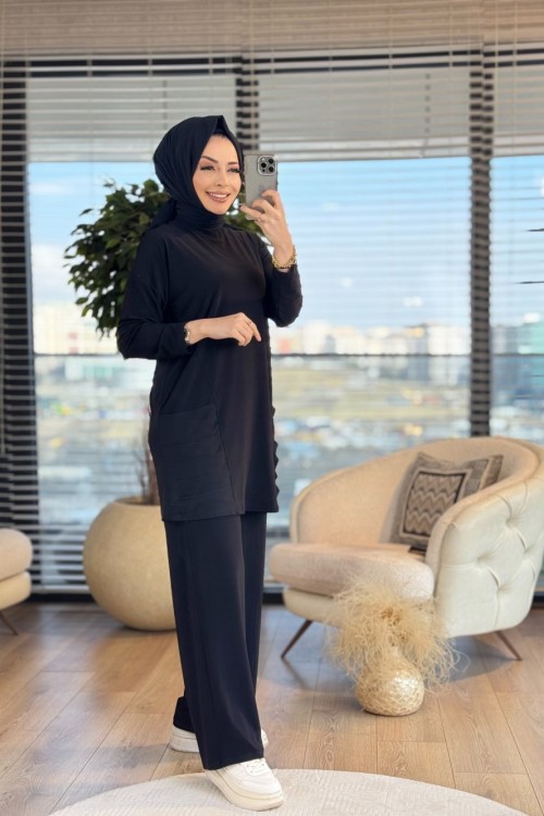 9005 Cebi Şifonlu Takım Siyah