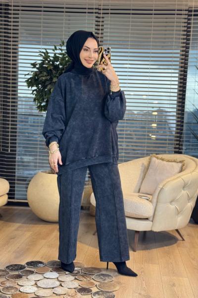 9033 Yarasa Kol Pant. Dikişli Takım Siyah