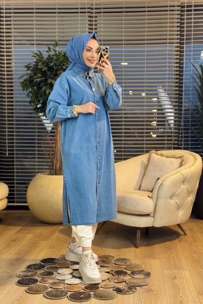 9058 Kot Uzun Tunik Açık Mavi