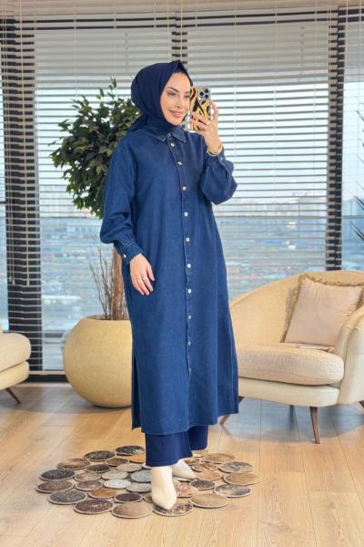 9058 Kot Uzun Tunik Lacivert
