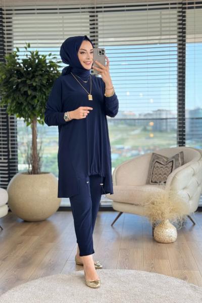 9059 Sandy Eteği Büzgülü Takım Koyu Lacivert