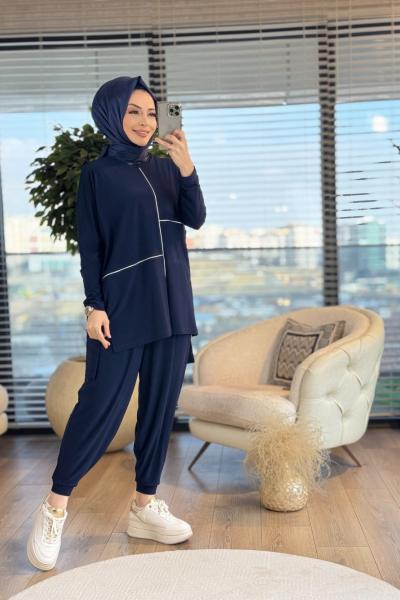 9080 Parlak Garnili Takım Lacivert