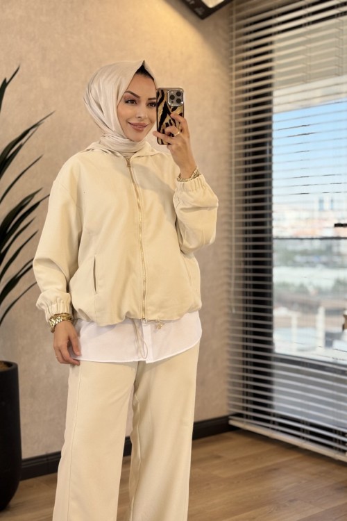 9094 Fermuarlı Crop Takım Taş