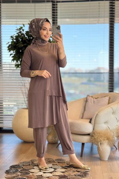 9100 Kardelen Şalvarlı Takım Vizon