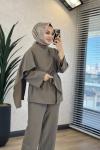9202 Şal Detaylı Bluz Pantolon Takım Haki