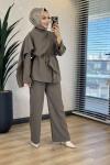 9202 Şal Detaylı Bluz Pantolon Takım Haki