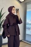 9202 Şal Detaylı Bluz Pantolon Takım Mürdüm