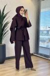9202 Şal Detaylı Bluz Pantolon Takım Mürdüm
