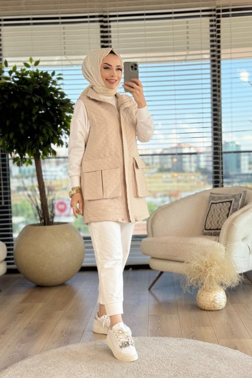 9237 Kapitone Önü Cepli Yelek Taş