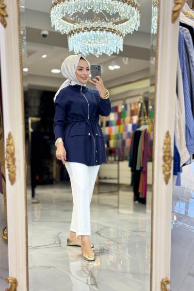 9258 Ön Cep Kapaklı Fermuarlı Kap Lacivert