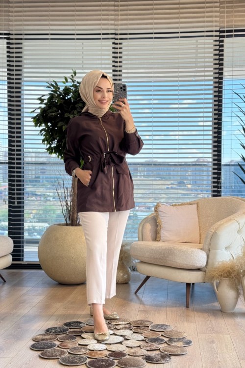 9261 Gold Halka Ve Kuşak Geçişli Kap Kahve