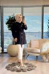9265 Yaka Broşlu Kuşaklı Kap Siyah