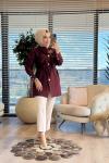 9265 Yaka Broşlu Kuşaklı Kap Bordo