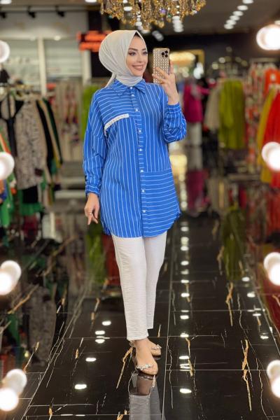 9551 Üst Çizgili Alt Düz Takım İndigo