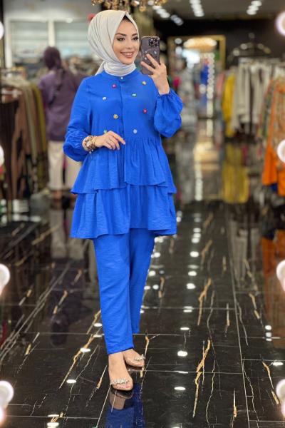 9574 Önü Renkli Boncuk İşli Takım Saks