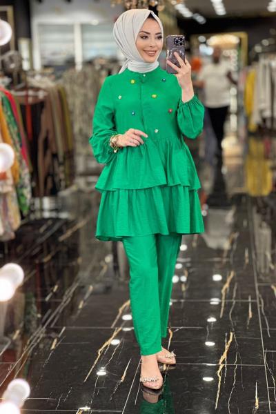 9574 Önü Renkli Boncuk İşli Takım Benetton