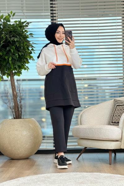 9618 Scuba İki Renkli Kapşonlu Takım Siyah