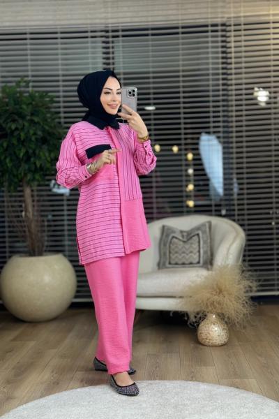 9657 Çizgi Parçalı Takım Pembe
