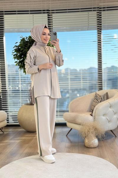 9714 Ön Ve Kolu Biye Detaylı Takım Bej