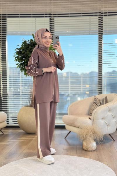 9714 Ön Ve Kolu Biye Detaylı Takım Kahve