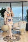 9744 Ön Desenli File Parçalı Fermuarlı Takım Bej
