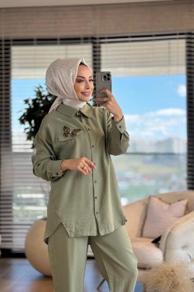 9758 Cebi Kelebek Broş İşli Takım Çağla