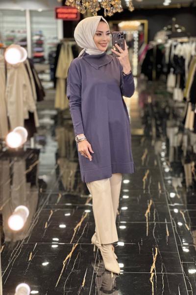 98 Yakası Fermuarlı Dore Triko Tunik Antrasit