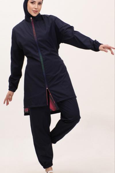 9902 Arkası Renkli Tesettür Mayo Lacivert