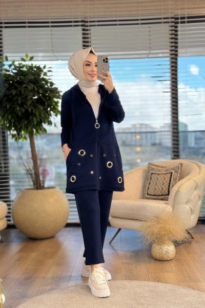 A1448 Kanguru Cep Kuşgözlü Pantolon Takım Lacivert