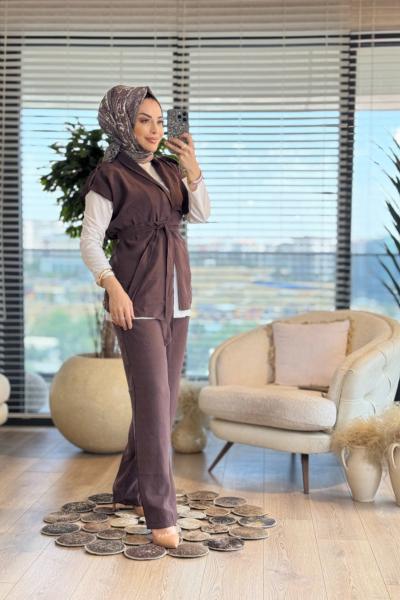 CHD46 Yelekli Takım Kahve