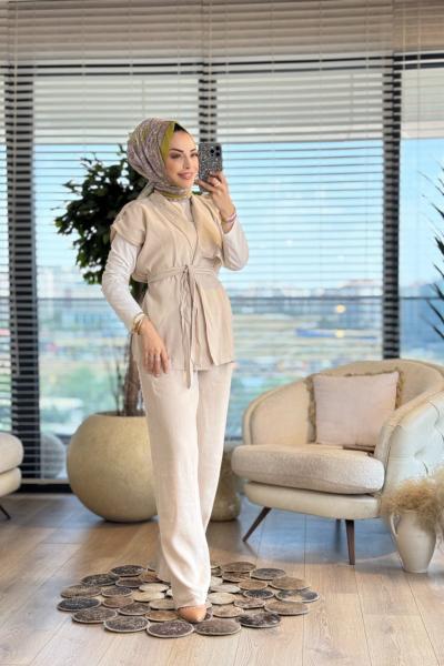 CHD46 Yelekli Takım Bej