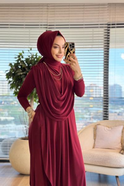 HWN6274 Beyza Şalvarlı Takım Bordo
