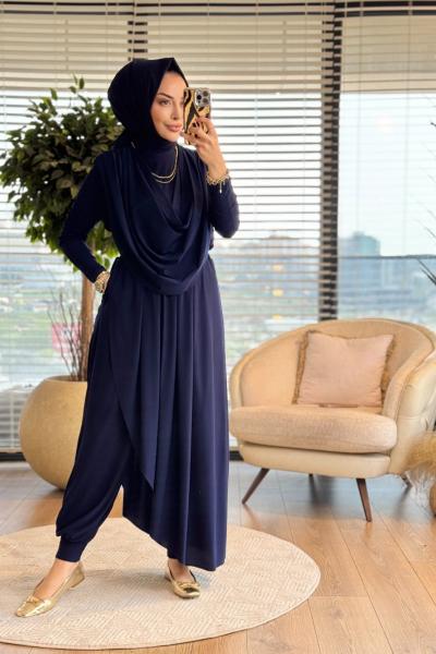 HWN6274 Beyza Şalvarlı Takım Lacivert