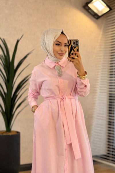 HWN6296 Vela Gömlek Elbise Pembe